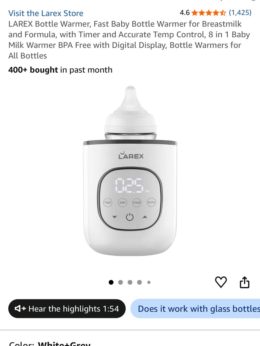 White & Gray Baby Bottle Warmer with Digital Display